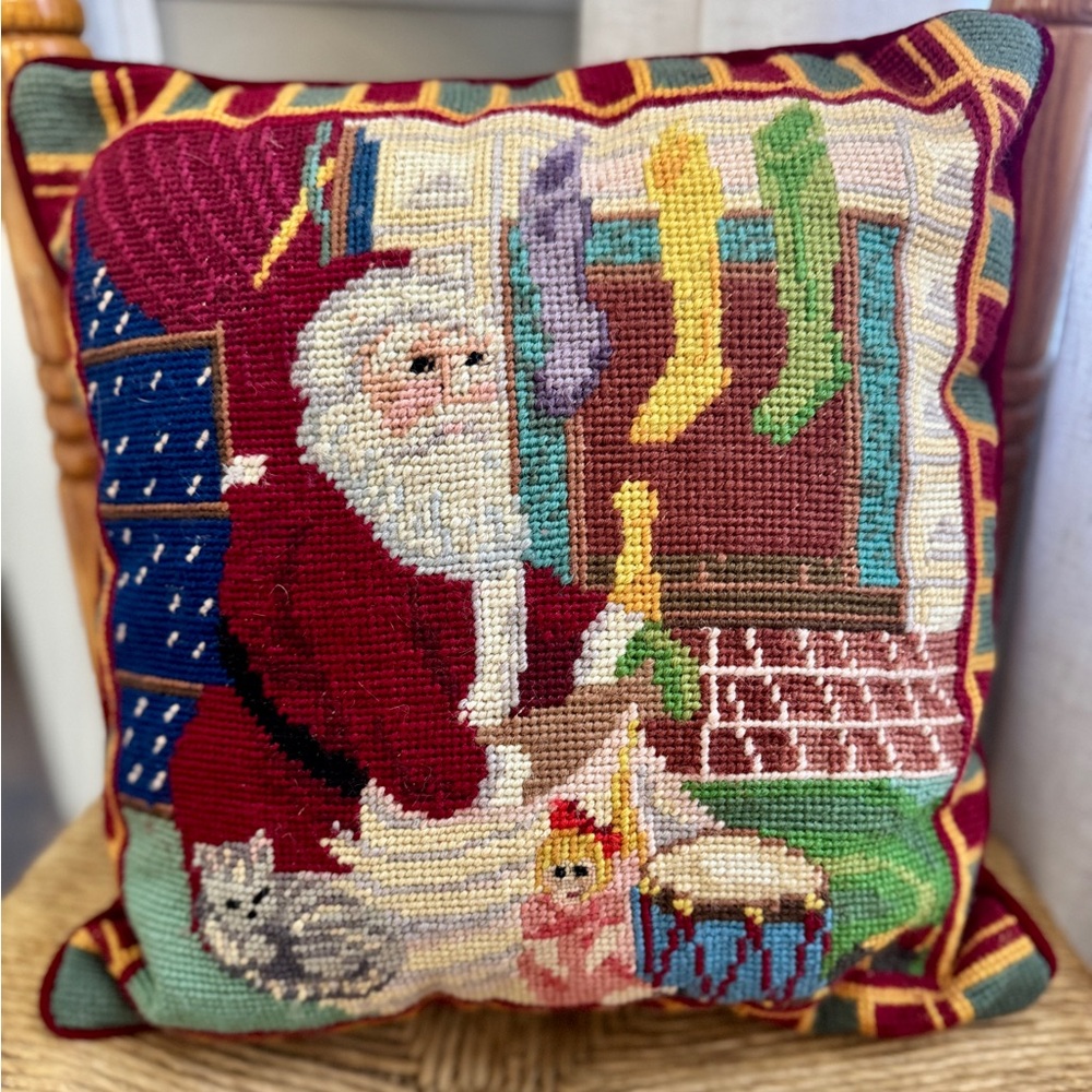 Vintage Needlepoint Santa Christmas Pillow | Cottagecore, Ralph Lauren Christmas - Picture 2 of 3